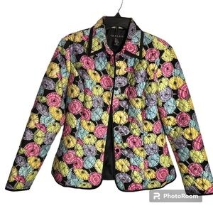 Silkland 100% Silk Pink Blue Lavender Lime Yellow Umbrella Quilted Blazer M
